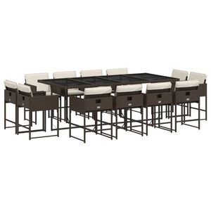 vidaXL Ensemble &agrave; manger de jardin avec coussins 13 pcs marron rotin