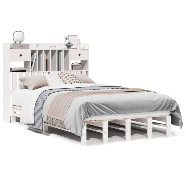 vidaXL Lit biblioth&egrave;que sans matelas blanc 135x190 cm bois pin massif