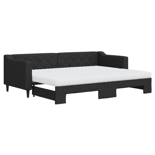 vidaXL Lit de jour avec lit gigogne et matelas noir 80x200 cm tissu