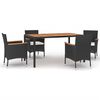 vidaXL Ensemble &agrave; manger de jardin coussins 5pcs Noir R&eacute;sine tress&eacute;e