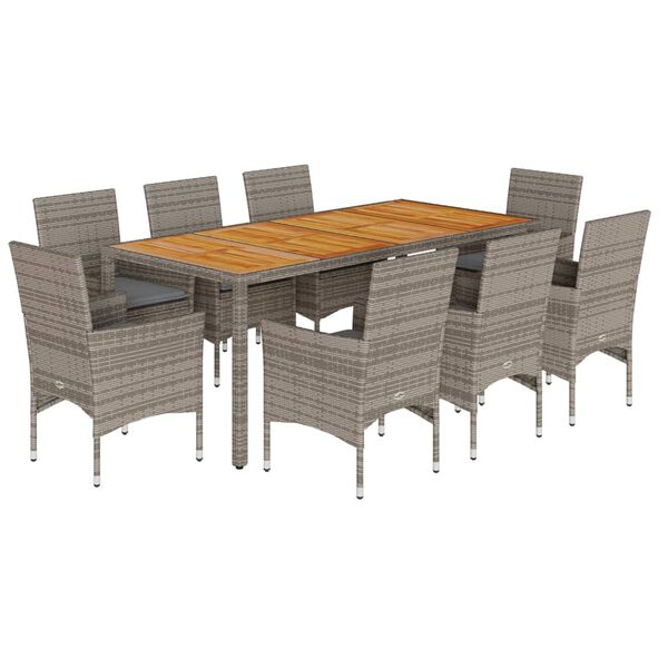 vidaXL Ensemble &agrave; manger de jardin et coussins 9 pcs gris rotin acacia