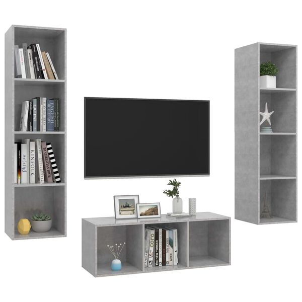 vidaXL Ensemble de meuble TV 3 pcs Gris béton Bois d'ingénierie