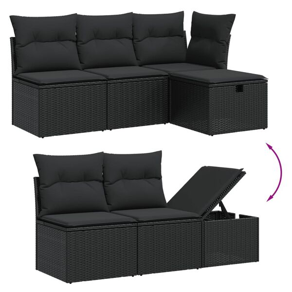 vidaXL Salon de jardin 6 pcs avec coussins noir r&eacute;sine tress&eacute;e
