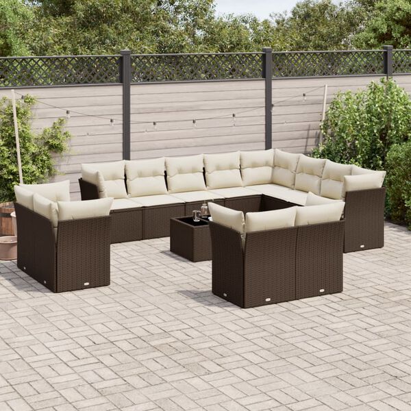 vidaXL Salon de jardin avec coussins 13 pcs marron r&eacute;sine tress&eacute;e
