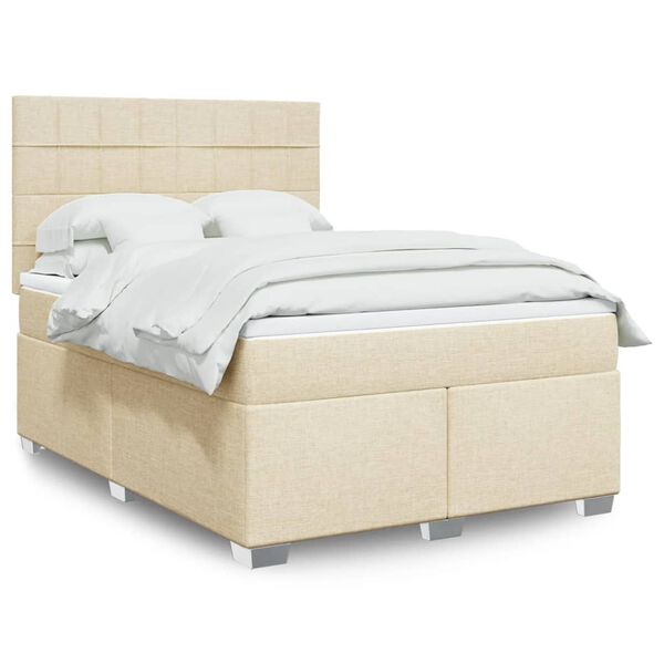 vidaXL Sommier &agrave; lattes de lit avec matelas Cr&egrave;me 160x200 cm Tissu