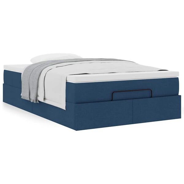 vidaXL Cadre de lit ottoman avec matelas bleu 120x200 cm tissu