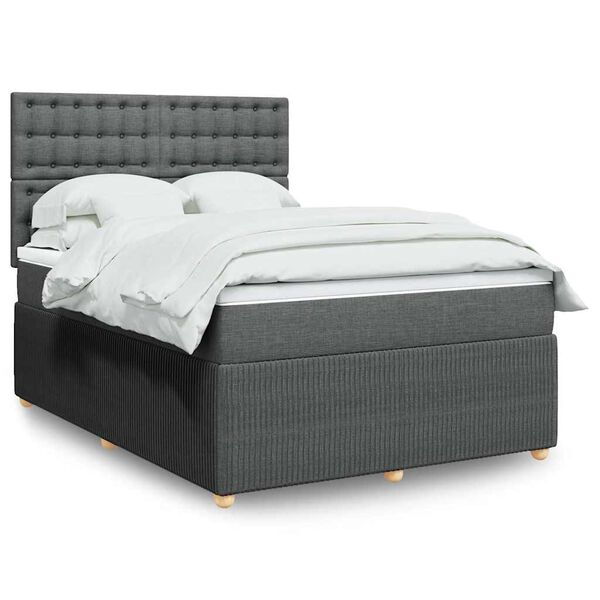 vidaXL Sommier &agrave; lattes de lit avec matelas Gris fonc&eacute; 140x190cm Tissu