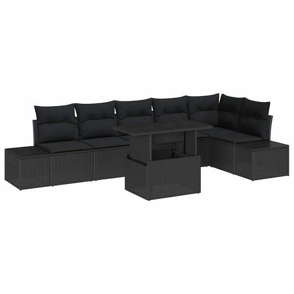 vidaXL Ensemble de canap&eacute; de jardin avec coussin 7 pcs Noir