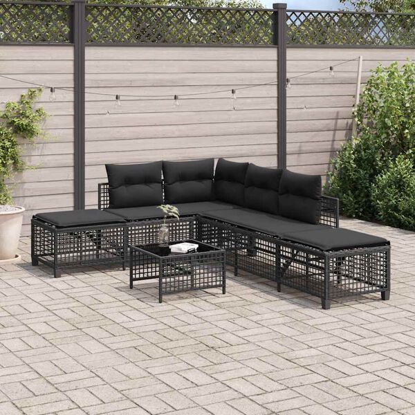 vidaXL Salon de jardin d'angle 3 pcs avec coussins noir r&eacute;sine tress&eacute;e