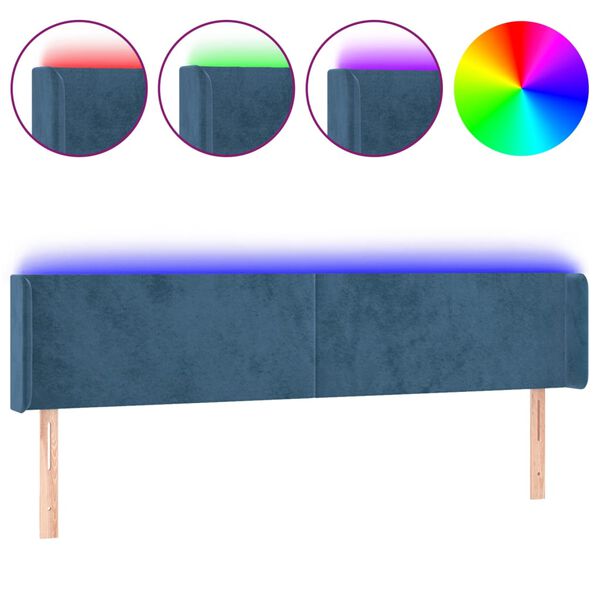 vidaXL T&ecirc;te de lit &agrave; LED Bleu fonc&eacute; 203x16x78/88 cm Velours