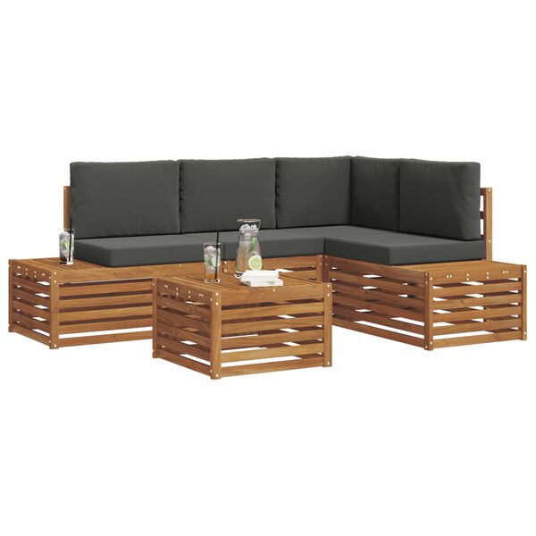 vidaXL Ensemble de canap&eacute;s d'ext&eacute;rieur 5 Pi&egrave;ce Naturel et Anthracite