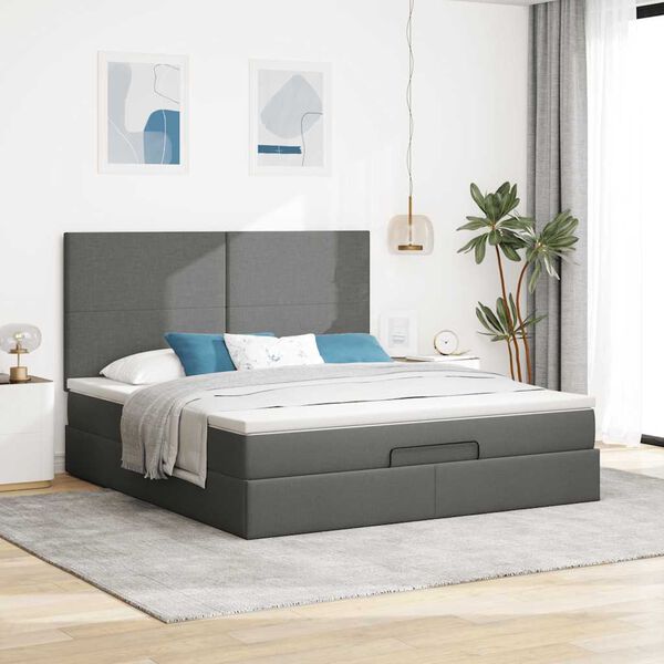 VidaXL Cadre de lit ottoman avec matelas gris fonc&eacute; 160x200cm tissu