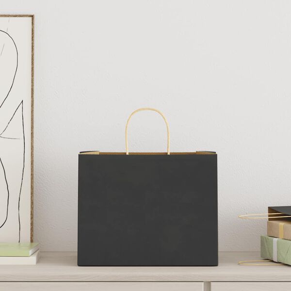 vidaXL Sacs en papier 250 pcs avec poign&eacute;es noir 32x22x24 cm