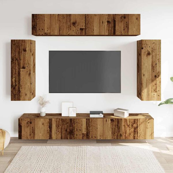 vidaXL Ensemble de meuble TV mural 6 pcs vieux bois bois d'ing&eacute;nierie