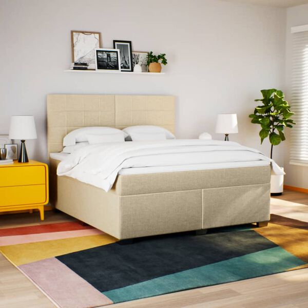 vidaXL Sommier &agrave; lattes de lit avec matelas Cr&egrave;me 180x200 cm Tissu