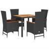 vidaXL Ensemble &agrave; manger de jardin coussins 5pcs Noir R&eacute;sine tress&eacute;e