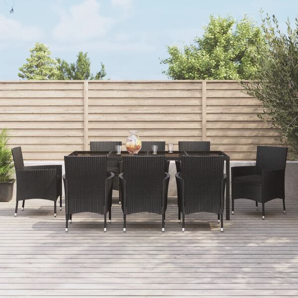 vidaXL Ensemble &agrave; manger jardin 9pcs et coussins noir r&eacute;sine tress&eacute;e