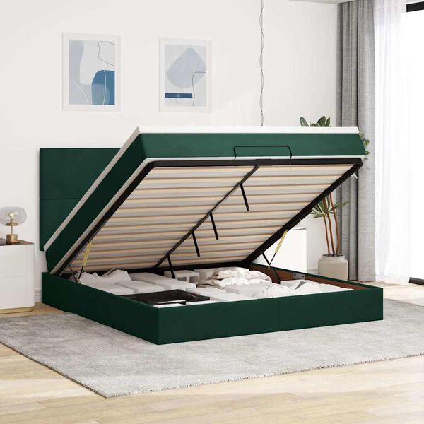 vidaXL Cadre de lit ottoman avec matelas vert fonc&eacute; 160x200 cm velours