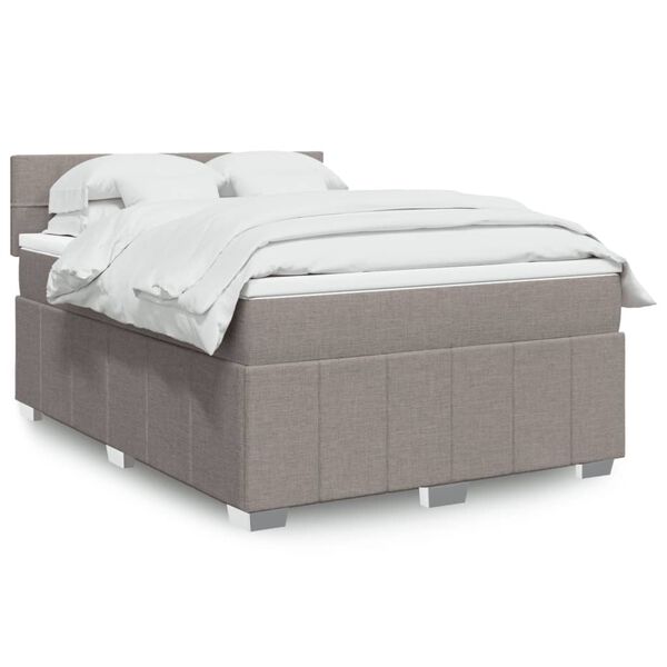 vidaXL Sommier &agrave; lattes de lit avec matelas Taupe 140x200 cm Tissu