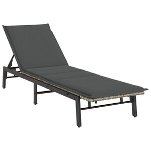 vidaXL Chaise longue avec coussin en rotin synth&eacute;tique gris clair