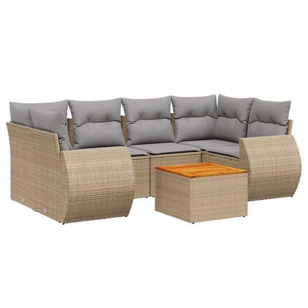 vidaXL Salon de jardin avec coussins 7 pcs beige r&eacute;sine tress&eacute;e
