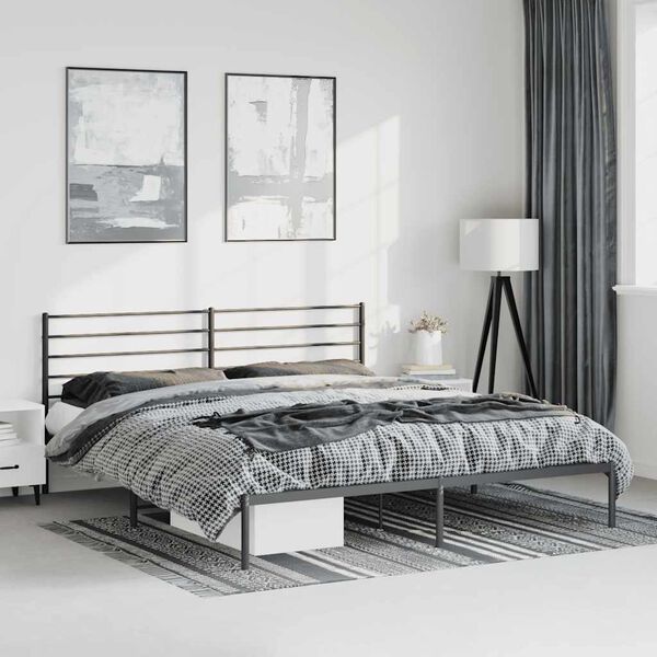vidaXL Cadre de lit métal sans matelas avec tête de lit noir 183x213cm