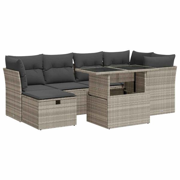 vidaXL Salon de jardin avec coussins 7 pcs gris clair r&eacute;sine tress&eacute;e