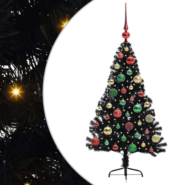 vidaXL Sapin de No&euml;l artificiel pr&eacute;-&eacute;clair&eacute; Noir 120 cm PVC