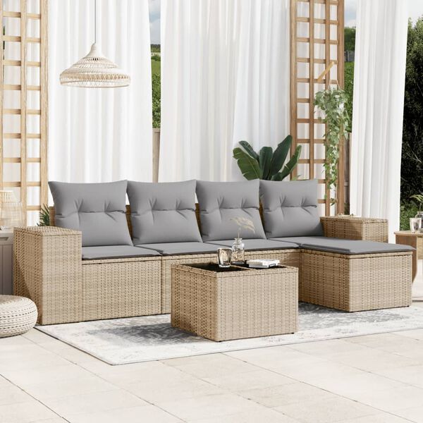 vidaXL Salon de jardin avec coussins 6 pcs beige r&eacute;sine tress&eacute;e