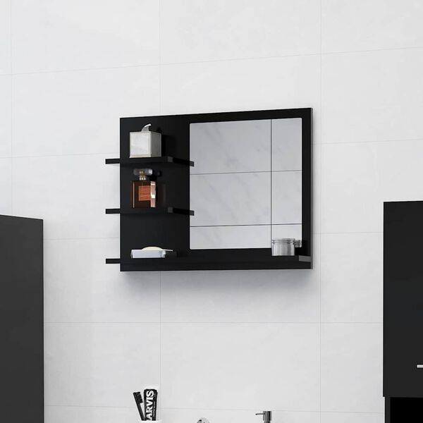 vidaXL Miroir de salle de bain noir 60x10,5x45 cm bois d&rsquo;ing&eacute;nierie