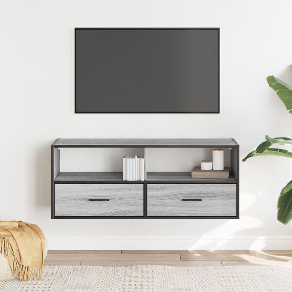 vidaXL Meuble TV sonoma gris 100x31x39,5 cm bois d'ing&eacute;nierie et m&eacute;tal