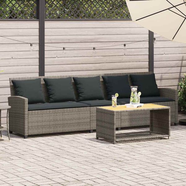 vidaXL Canap&eacute; de jardin avec coussins 5 places gris r&eacute;sine tress&eacute;e