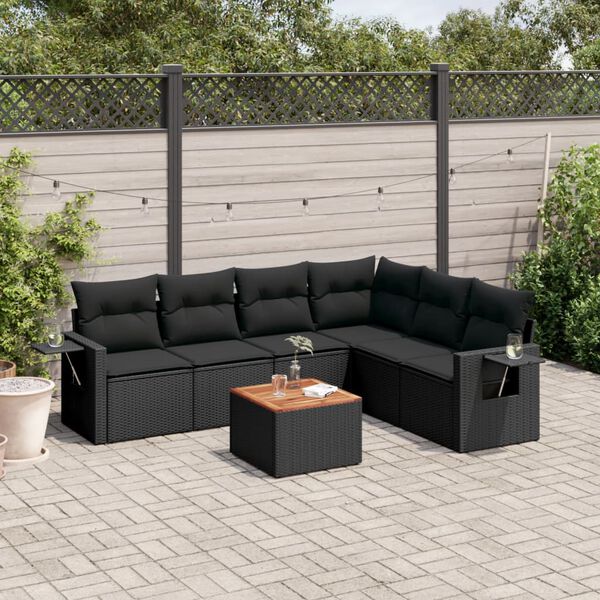 vidaXL Salon de jardin 7 pcs avec coussins noir r&eacute;sine tress&eacute;e