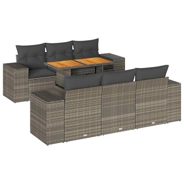 vidaXL Salon de jardin avec coussins 7 pcs gris r&eacute;sine tress&eacute;e