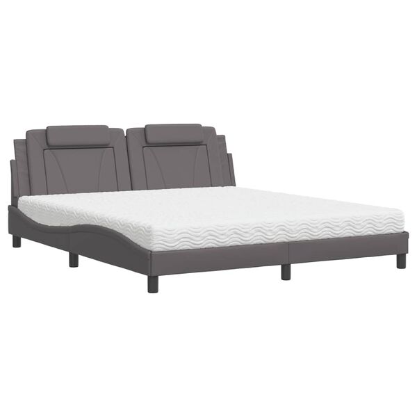 vidaXL Lit Viana avec matelas gris 180x200 cm similicuir