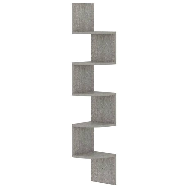 vidaXL Étagère d'angle murale gris béton 19x19x123cm bois d'ingénierie
