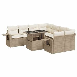 vidaXL Salon de jardin avec coussins 9 pcs beige r&eacute;sine tress&eacute;e