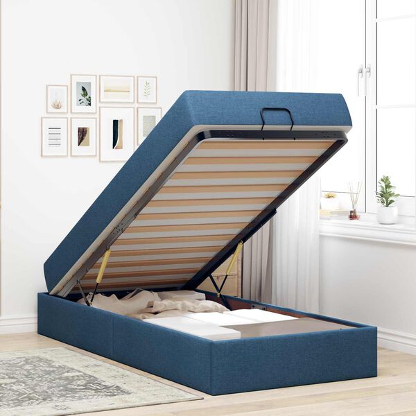 vidaXL Cadre de lit avec matelas avec matelas 2 pcs Bleu tissu