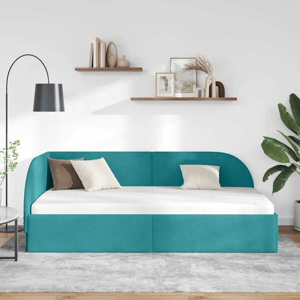 vidaXL Cadre de lit d'angle Turquoise 90 cm x 190 cm Velours