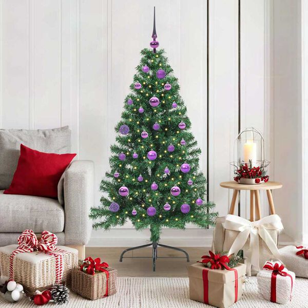 vidaXL Sapin de No&euml;l artificiel pr&eacute;-&eacute;clair&eacute; Vert 150 cm PVC