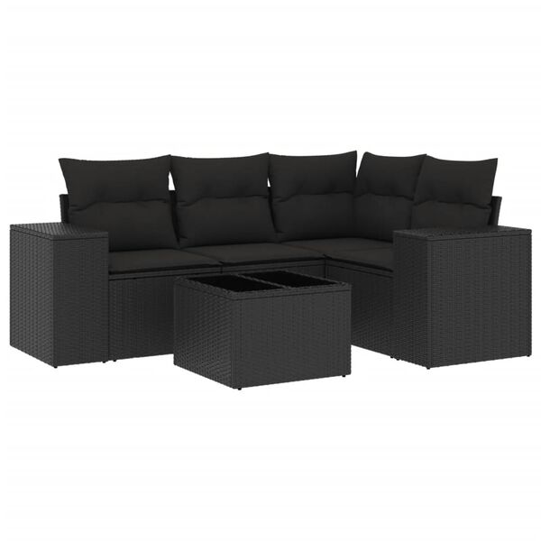 vidaXL Salon de jardin 5 pcs avec coussins noir r&eacute;sine tress&eacute;e