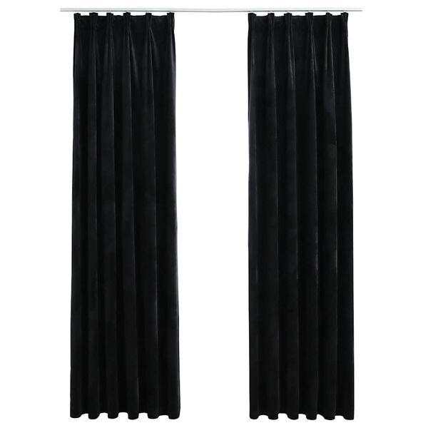 vidaXL Rideaux occultants avec crochets 2 pcs Velours Noir 140x245 cm