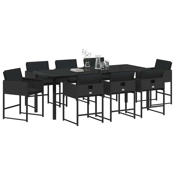 vidaXL Ensemble de salle &agrave; manger pour jardin 9 pcs Noir polyrotin