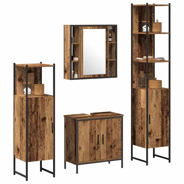 vidaXL Ensemble de mobilier de salle de bain avec &eacute;tag&egrave;re 4 pcs Marron
