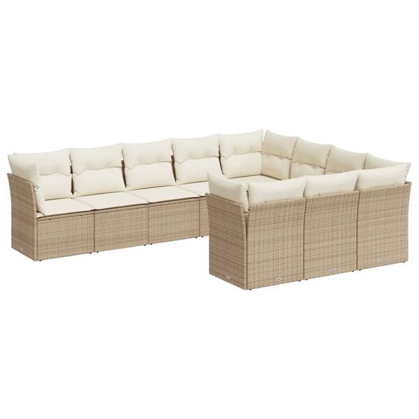 vidaXL Salon de jardin avec coussins 10 pcs beige r&eacute;sine tress&eacute;e