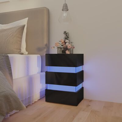 vidaXL Table de chevet à LED noir brillant 45x35x67 cm bois ingénierie