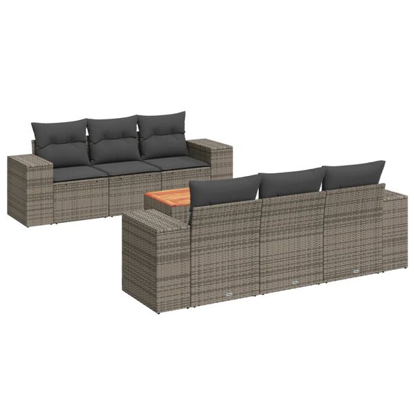 vidaXL Salon de jardin avec coussins 7 pcs gris r&eacute;sine tress&eacute;e