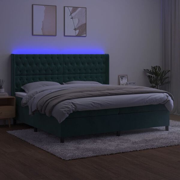 vidaXL Sommier &agrave; lattes de lit matelas et LED Vert fonc&eacute; 200x200 cm