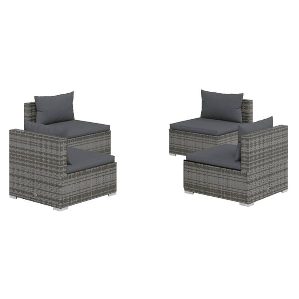 vidaXL Salon de jardin 4 pcs avec coussins résine tressée gris