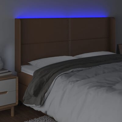 vidaXL Tête de lit à LED Marron 183x16x118/128 cm Similicuir